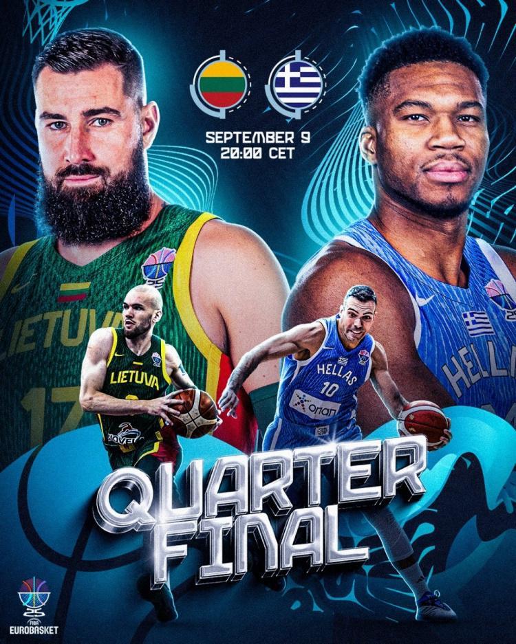 男篮欧锦赛-字母哥29+6 瓦兰24+15 希腊击败立陶宛挺进四强